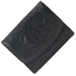 CHANEL Black Caviar Leather Logo Wallet